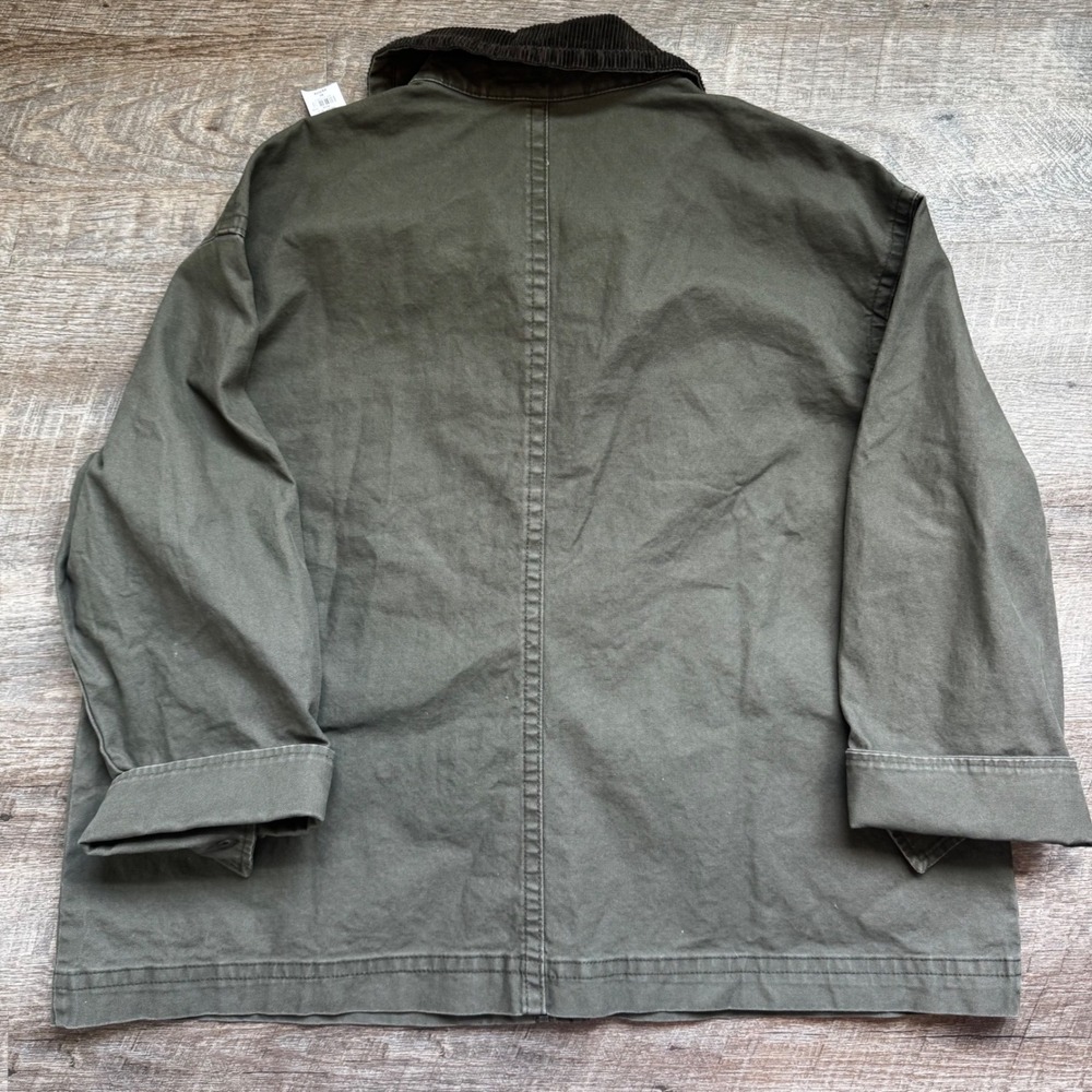 Old Navy Canvas Barn Jacket XL Petite Relaxed Olive Green Corduroy Collar NEW - Picture 8 of 9